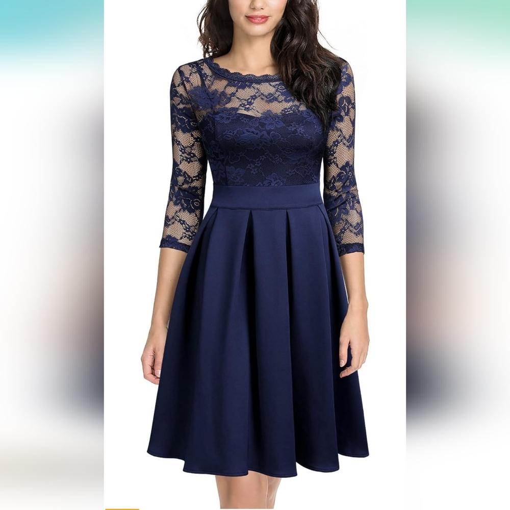 NWT•Vintage Floral Lace 2/3 Sleeve Cocktail Dress (L)